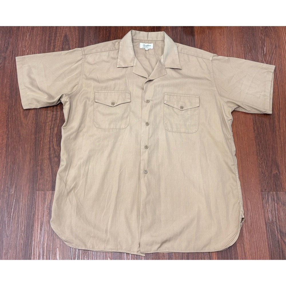 Vintage Creighton Military Army Button Shirt Large Short Sleeve Pockets USA Made